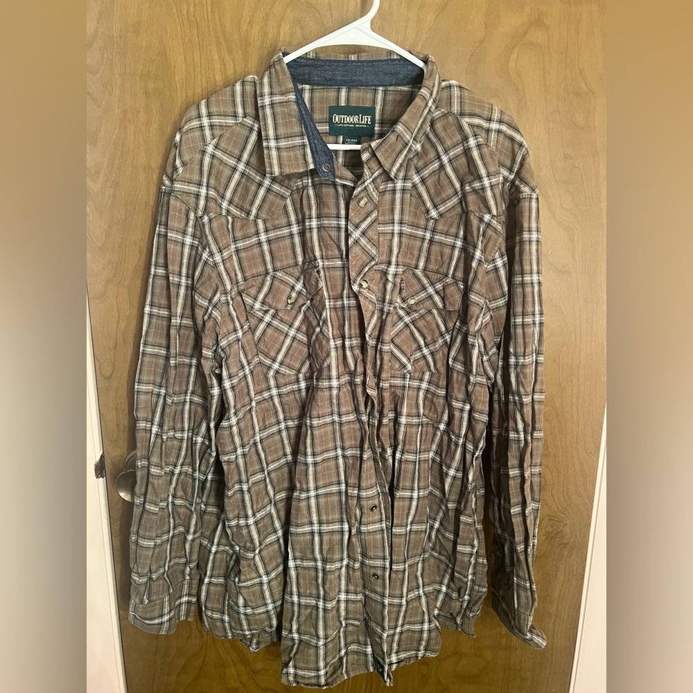 Outdoor Life Brown, Olive and Blue Plaid Shirt